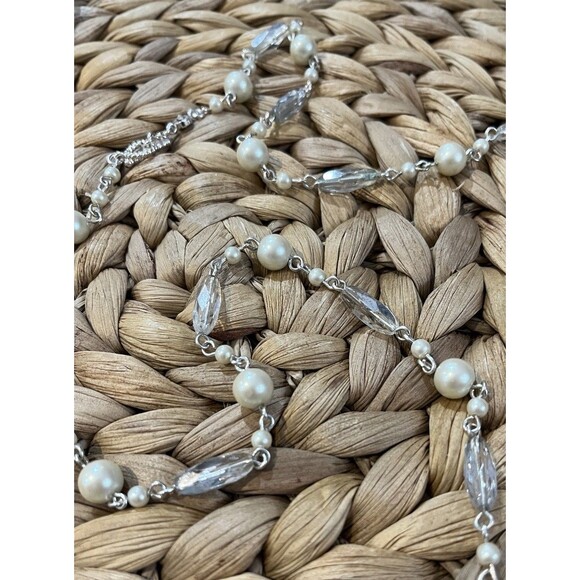 Monet Necklace Faux Pearl Glass Crystal Accents 32in Layering Victorian Revival - Picture 5 of 7